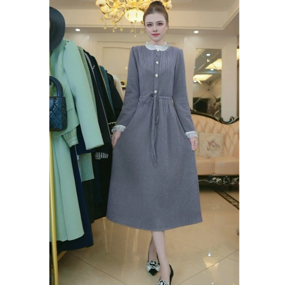 修身显瘦中长裙遮肚减龄秋冬新款时尚轻奢连衣裙6354
