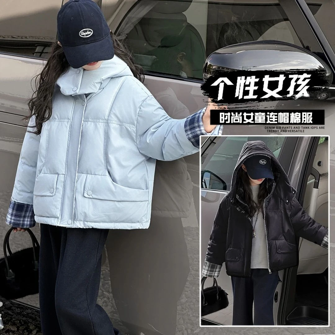 女大童棉服冬装外套加厚免洗面料棉袄青少年初高中生连帽棉衣潮范