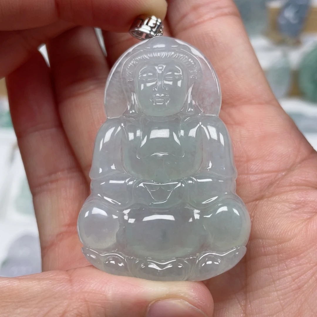 翡翠颈饰未镶嵌天然翡翠A货观音107号