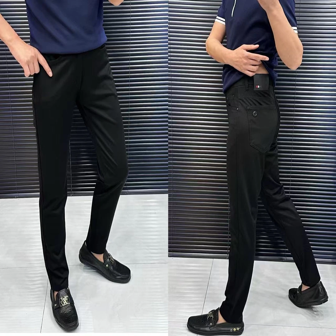 夏季男装裤子薄款小脚裤时尚透气休闲裤潮流百搭修身弹力时尚长裤