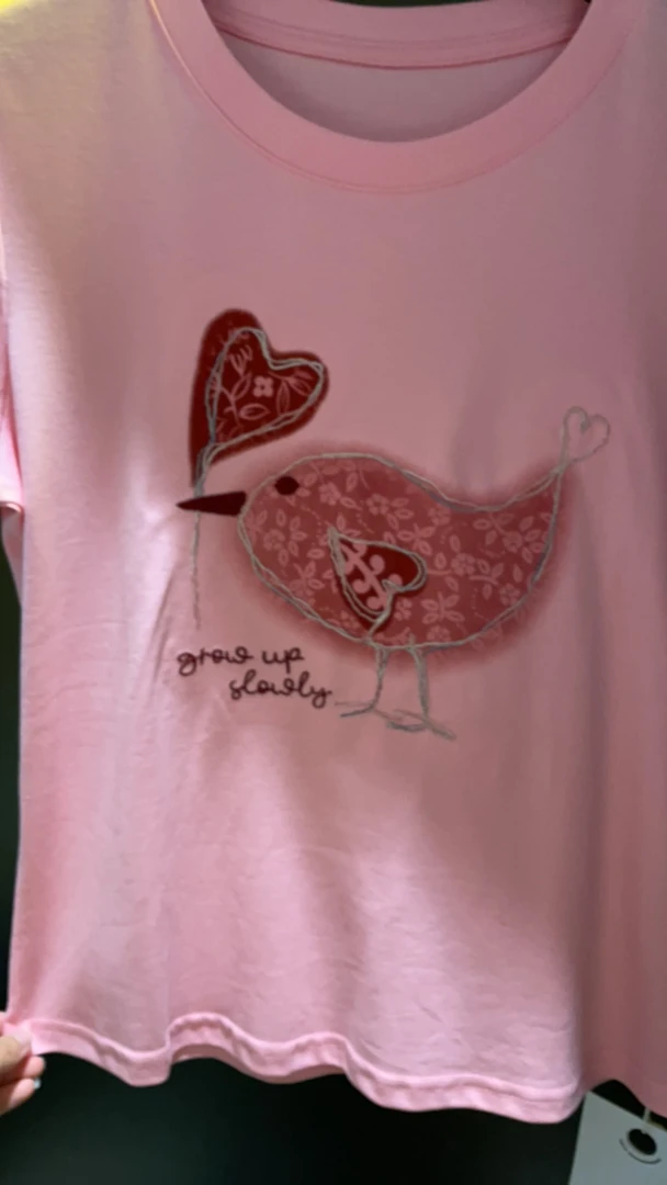 【海南简爱】圆领卡通字母印花宽松显瘦短袖T恤女 0733-6粉色