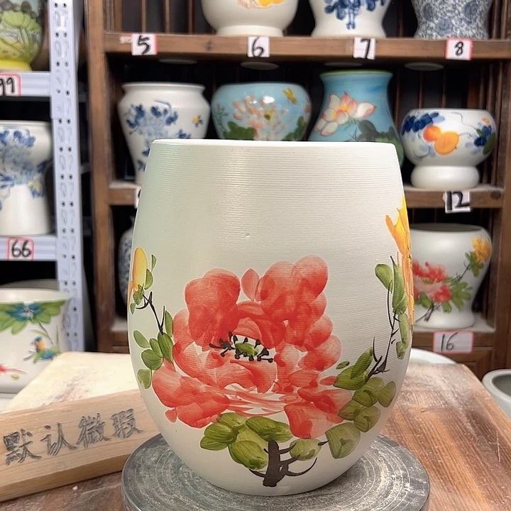 陶但盆红牡丹陶瓷