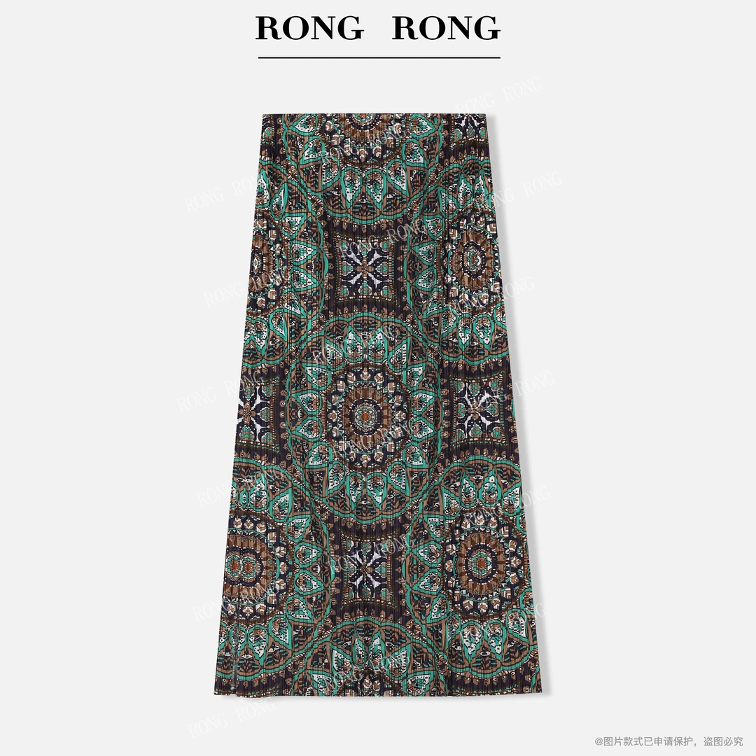 溶溶J【简艺廓形】RONGRONG 高腰压褶异域复古风半身裙25775