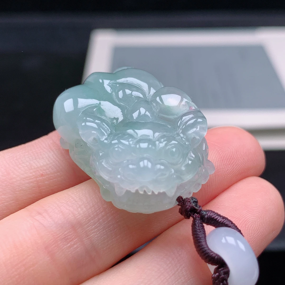 天然缅甸a货翡翠冰胶口含珠如意貔貅光背貔貅31-20-12.2mm