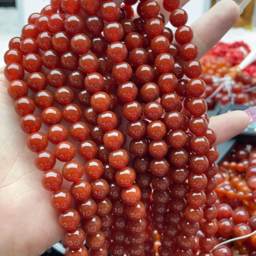 玛瑙/玉髓未镶嵌珠宝半成品一条装8红玛瑙圆珠