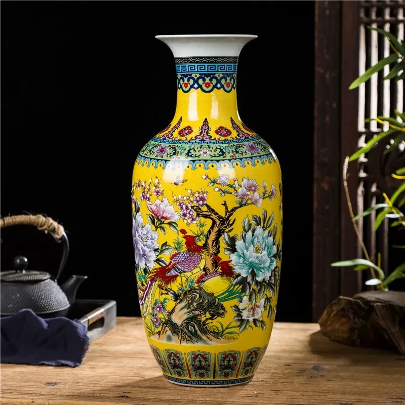 景德镇高温伸缩陶瓷摆件花瓶花鸟中国