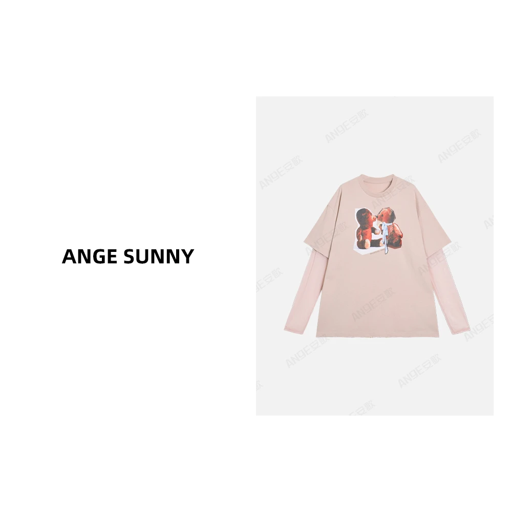 ANGE SUNNY【马思纯同款 网纱袖小熊T恤】ac*e风格假两件长袖上衣