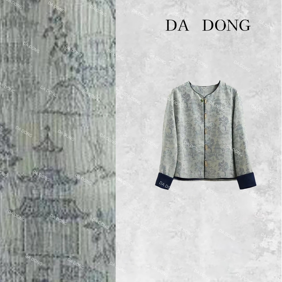 花晨月夕--中式国风气质时尚休闲复古设计师圆领提花轻奢显瘦外套