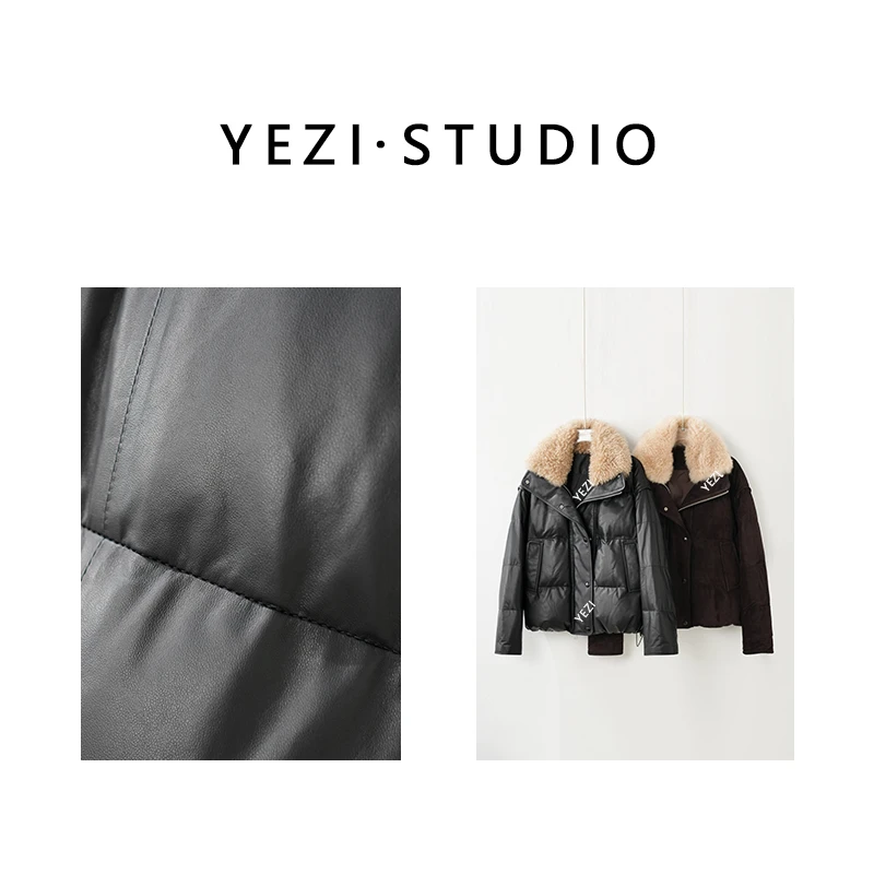 【朗姆酒红】西班牙進口绵羊皮90白鹅绒山羊绒领短款鹅绒服25408011