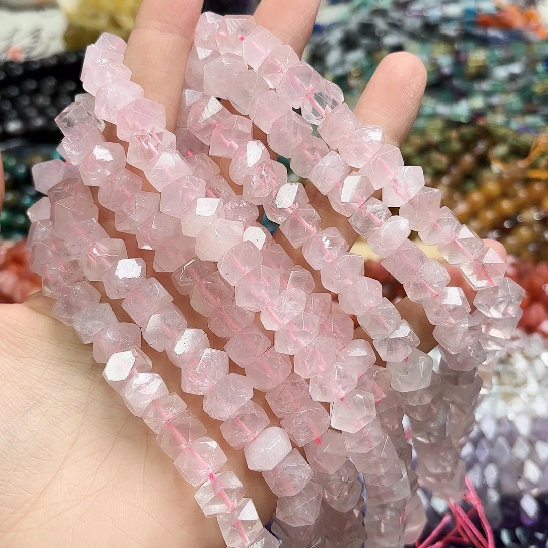 玛瑙/玉髓未镶嵌珠宝半成品卡十粉晶冲角一条