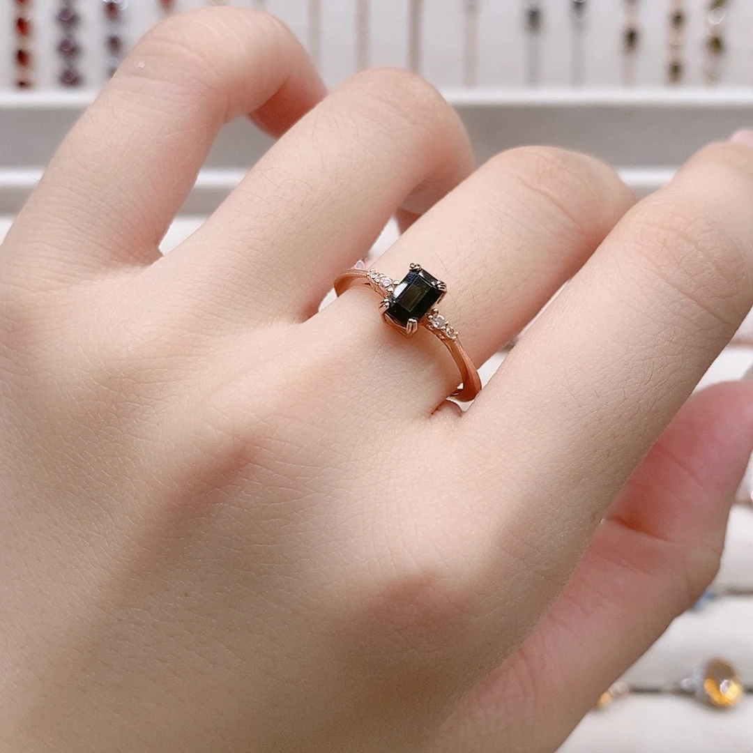 银S925镶嵌戒指碧玺开口