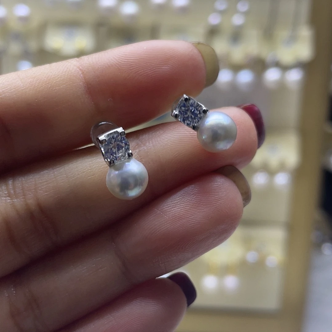 耳饰银S925镶嵌海水珍珠