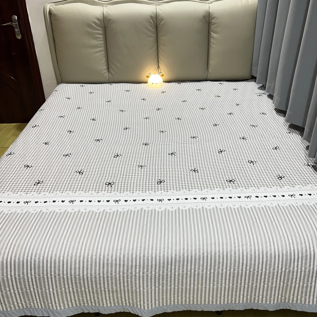 【灰色蝴蝶结】A类床盖三层夹棉防滑榻榻米四季通用绗缝可机洗