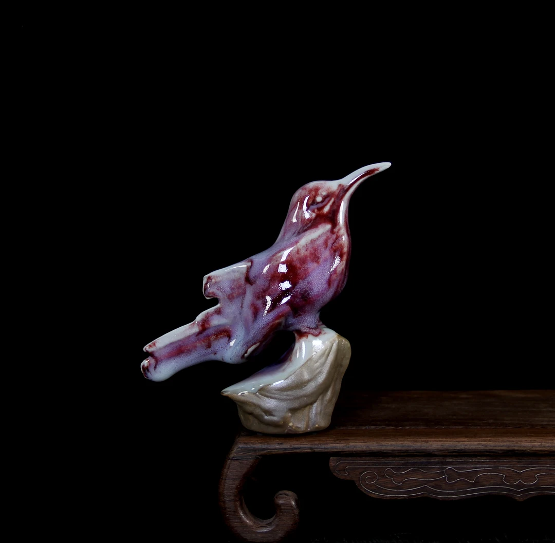 钧瓷喜鹊喜上眉梢高13.5cm侧面宽13.5cm礼盒发货家居摆件陶瓷赏器