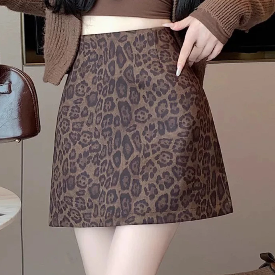 大码女装3693美拉德咖色豹纹半身裙气质辣妹A字包臀裙时尚百搭