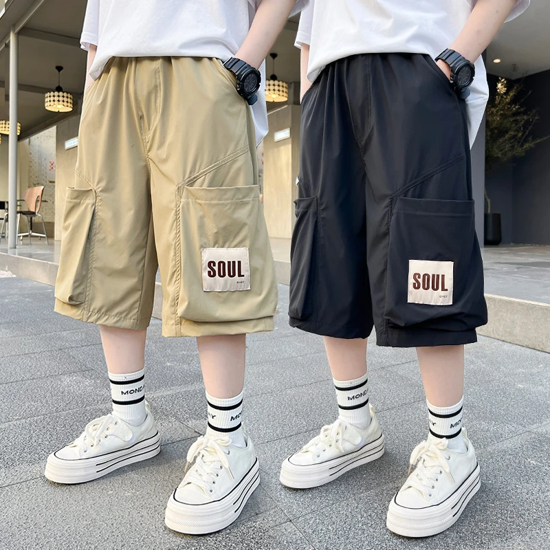 男童裤子2025新款夏季儿童休闲工装裤大童宽松透气夏装七分裤帅气