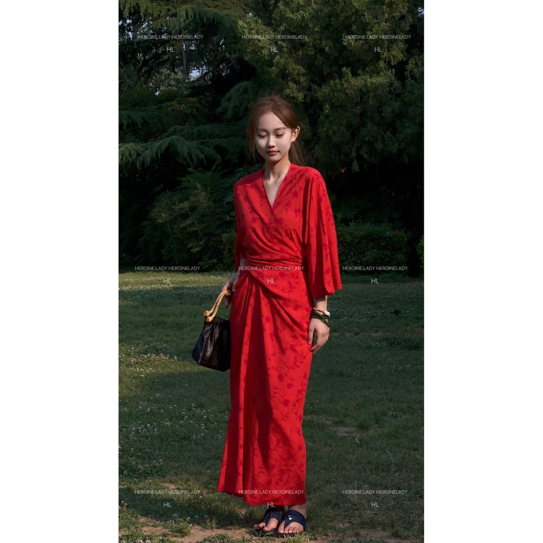 【古朗月行】HL棉绸夏季国风新中式宽松显瘦长款气质裹系收腰连衣裙