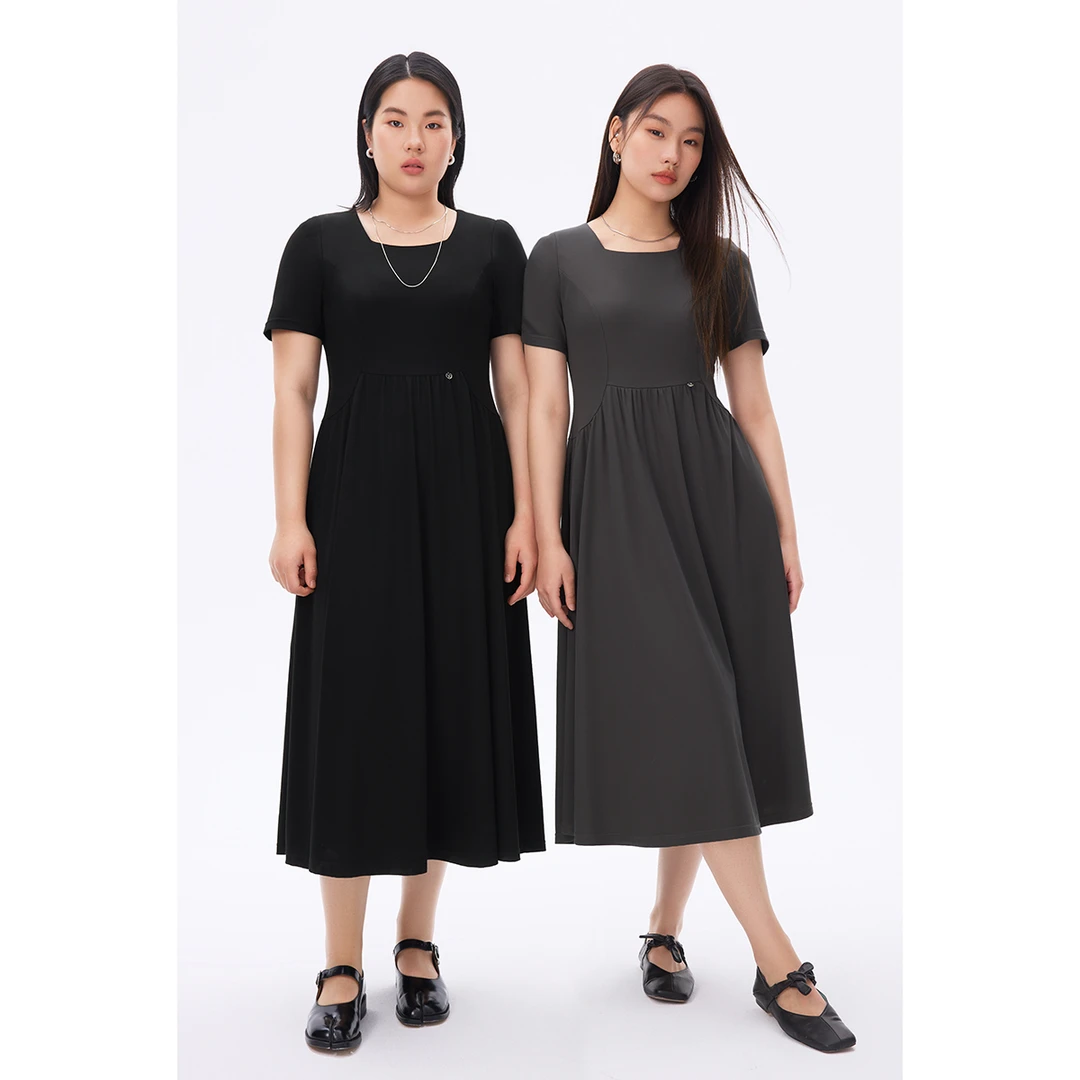 独束微胖大码女装方领针织修身连衣裙拼接裙25DS82228