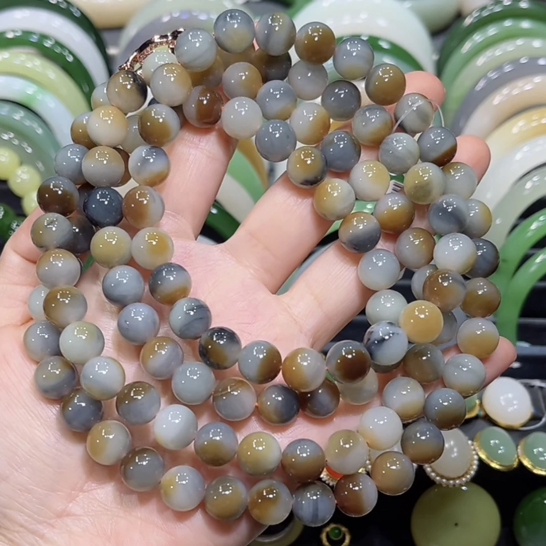 和田玉新疆若羌楼兰三色项链多圈手串10mm