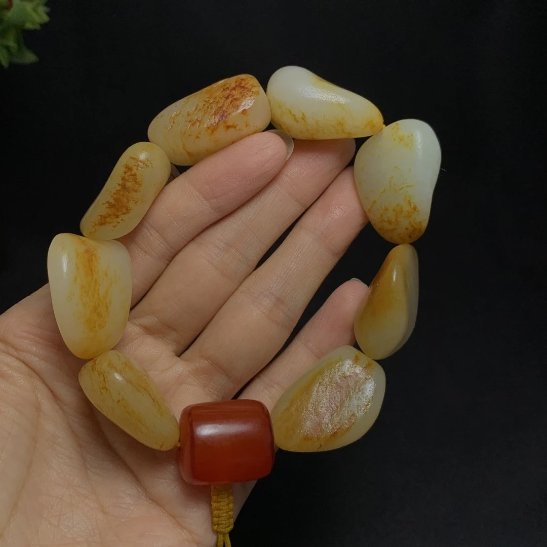 和田玉 原皮 手串 手链 103克