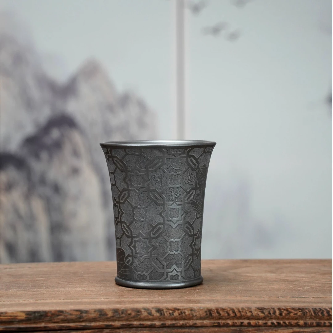 静心主人杯紫砂杯/100cc石黄泥料/宜兴紫砂茶杯茶道浮雕茶具