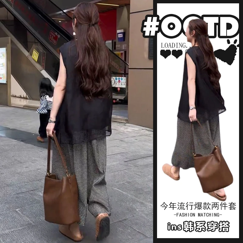 巨好看的夏天套装女2025大方得体穿搭一整套无袖上衣高腰裤子