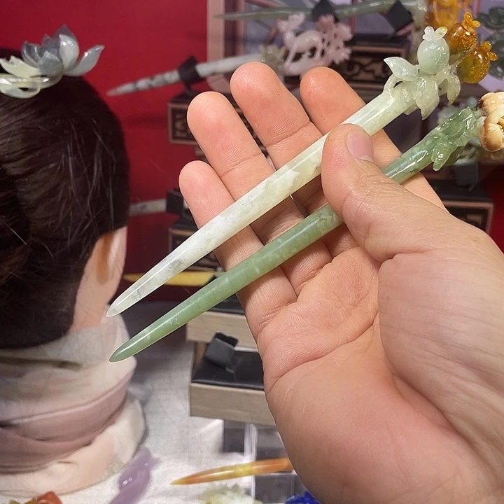 岫玉玉雕发簪未镶嵌啦*丫