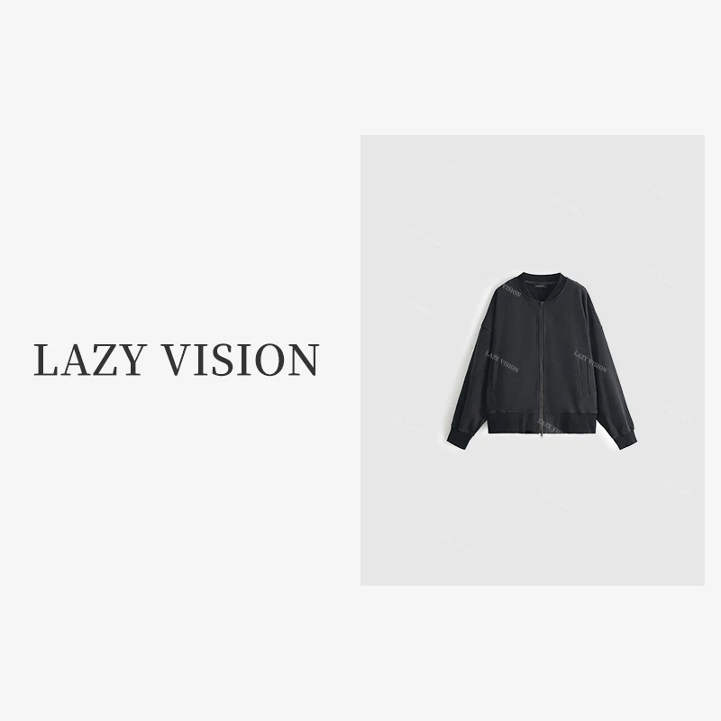 LAZYVISION复古做旧定织面料休闲长袖外套女士棒球服ZMD-19052