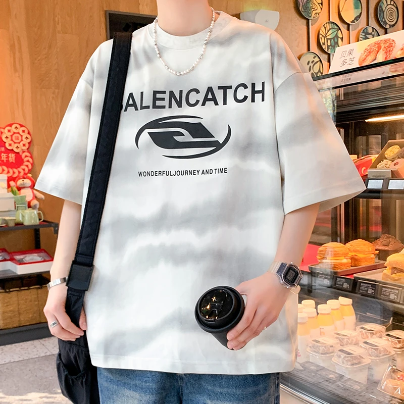 青少年潮牌时尚做旧复古短袖T恤男夏季新款痞帅气圆领半袖体恤潮