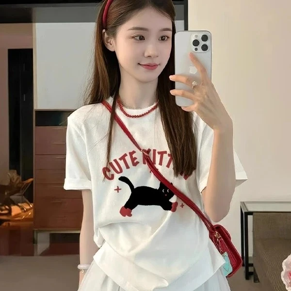 大码女装胖mm2-300斤重磅纯棉白色短袖t恤夏季爆款设计感宽松上衣