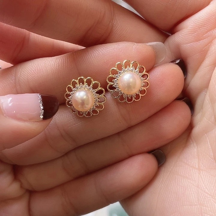 淡水珍珠耳饰合金太阳花