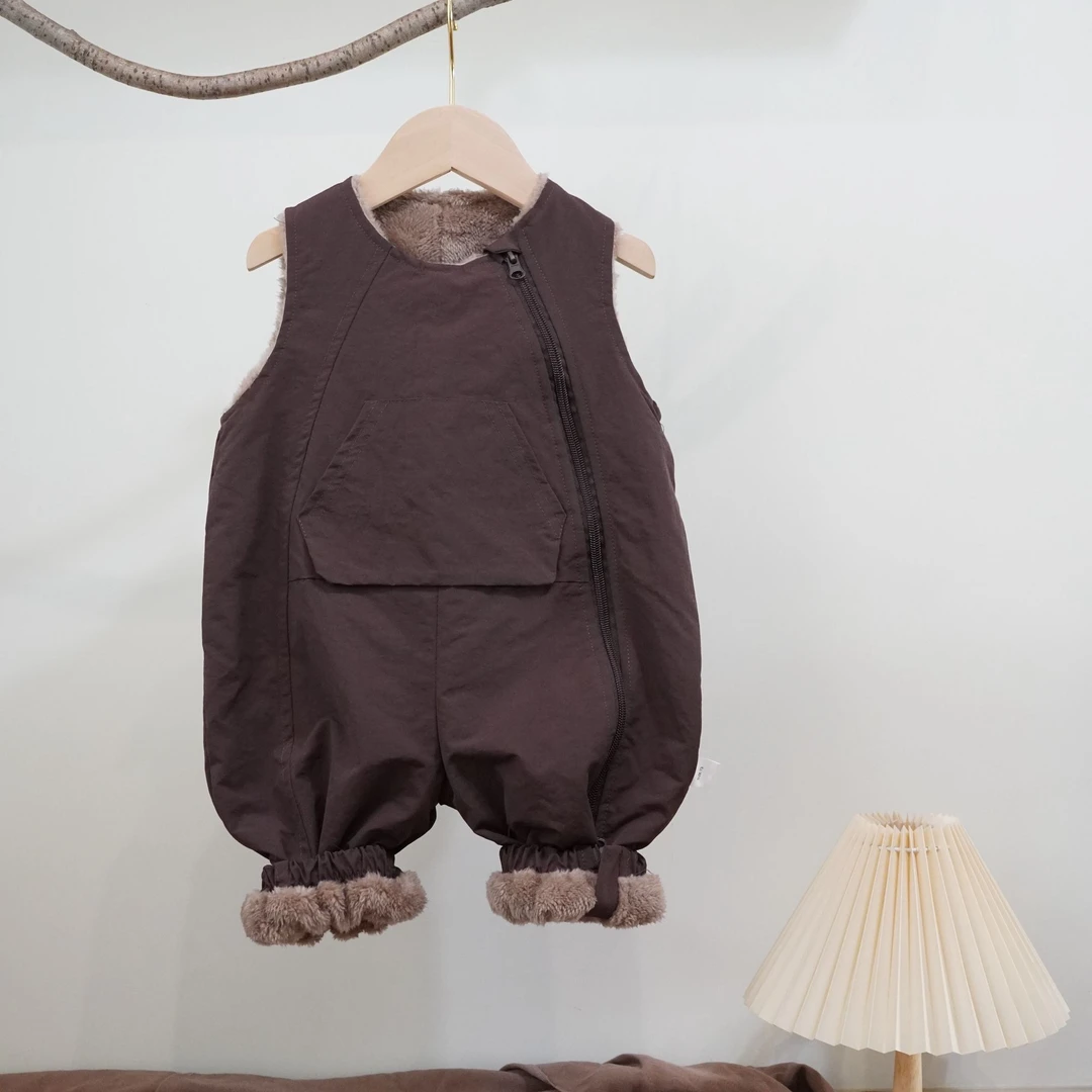 【小云朵】拉链冲锋衣背带裤男女童外穿秋冬季加绒儿童连体衣hj