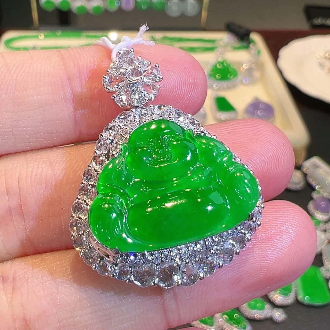 翡翠吊坠(不含链)18K金镶嵌