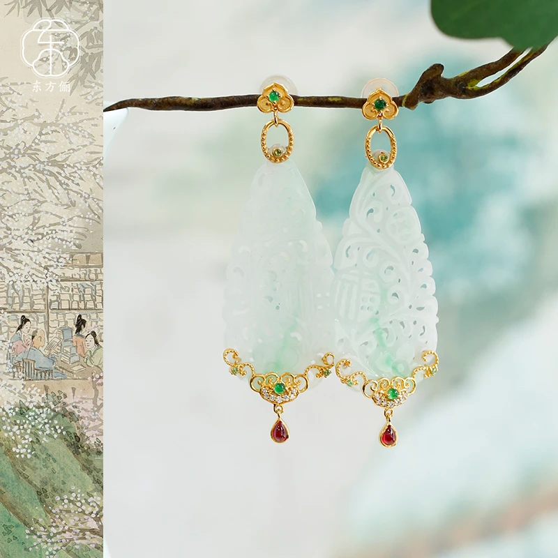 东方俪DOFUNLY【摇青波】翡翠花片水滴耳坠18K金设计款FCEZ浮岚