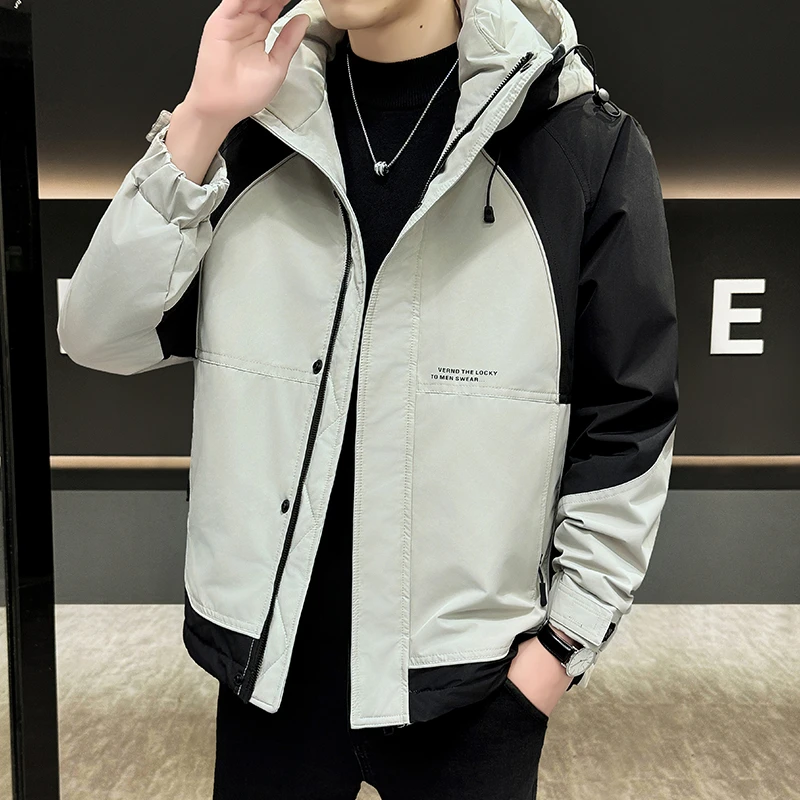 男士连帽拼接时尚百搭鸭绒羽绒服男款潮流保暖羽绒外套ZJ40-8026
