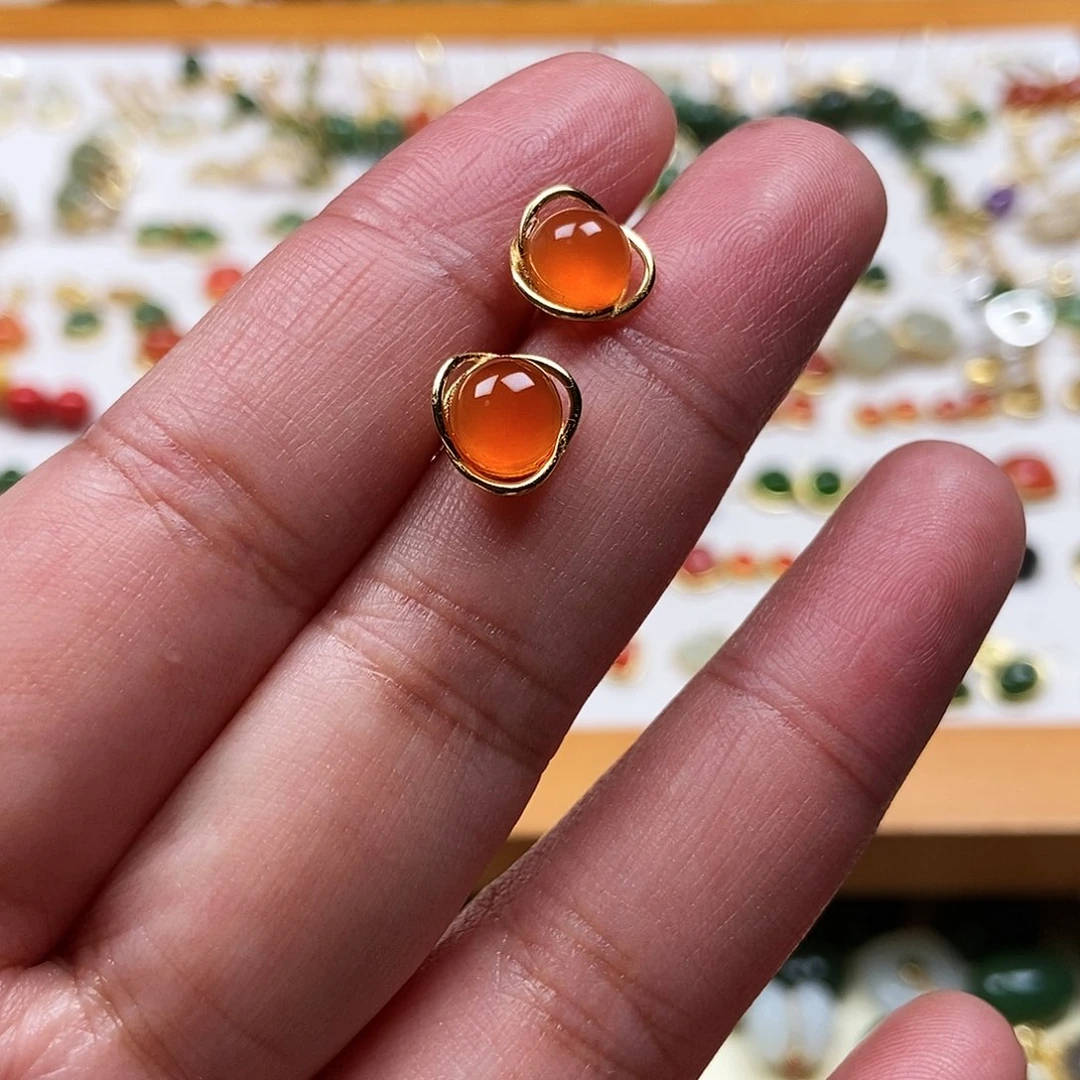 和田玉耳饰银S925镶嵌