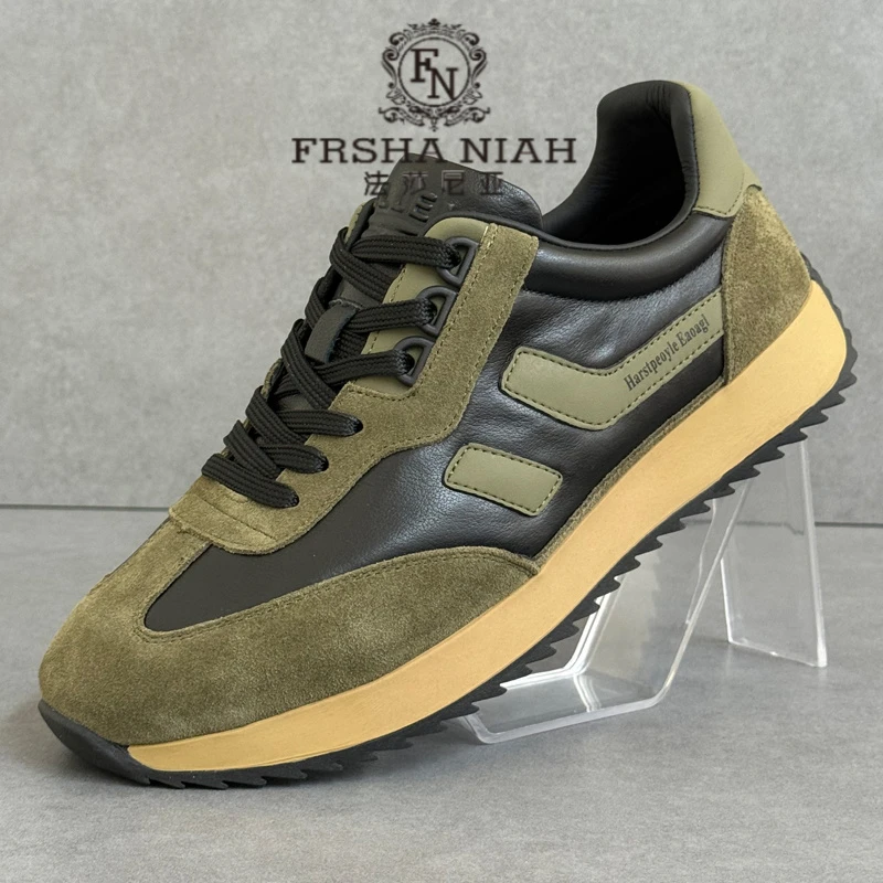 法莎尼亚男鞋新款真皮百搭运动休闲鞋牛皮透气厚底潮鞋男士德训鞋