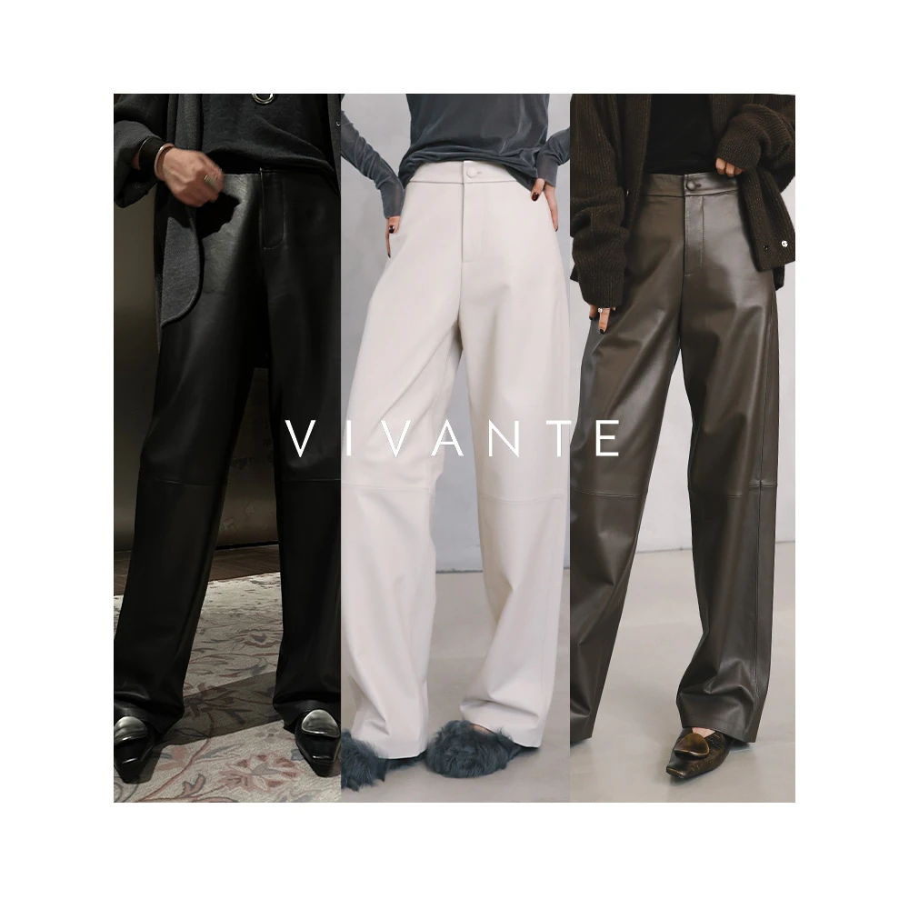 PENNY PENG无人区早鸟计划春季欧若风垂感两色宽松直筒休闲皮裤