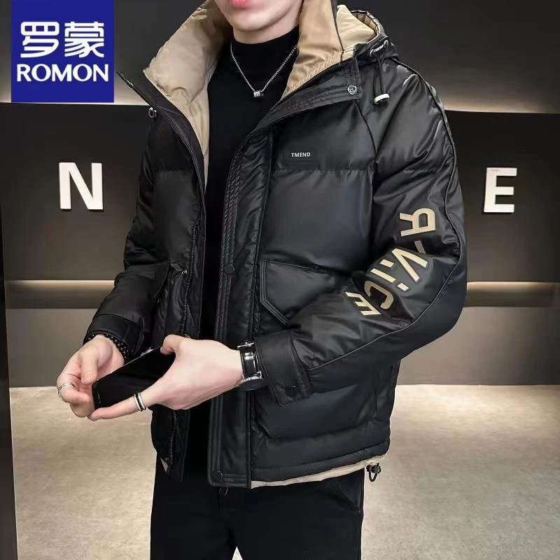 罗蒙 冬季男士休闲羽服外套冬季新款潮流帅开衫羽丝加厚保暖外套