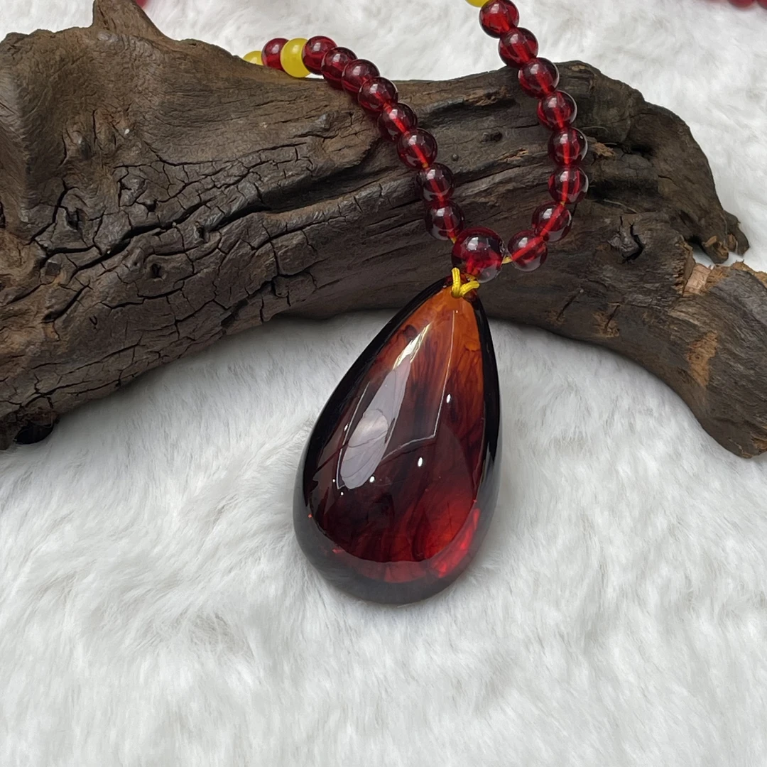 S1016 血丝蜜 复古水滴珠链款吊坠 毛衣链