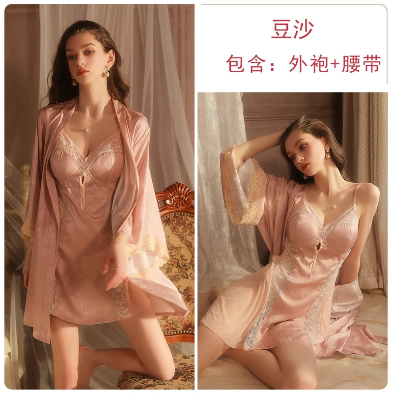法式轻奢蕾丝性感甜美提花睡裙外袍