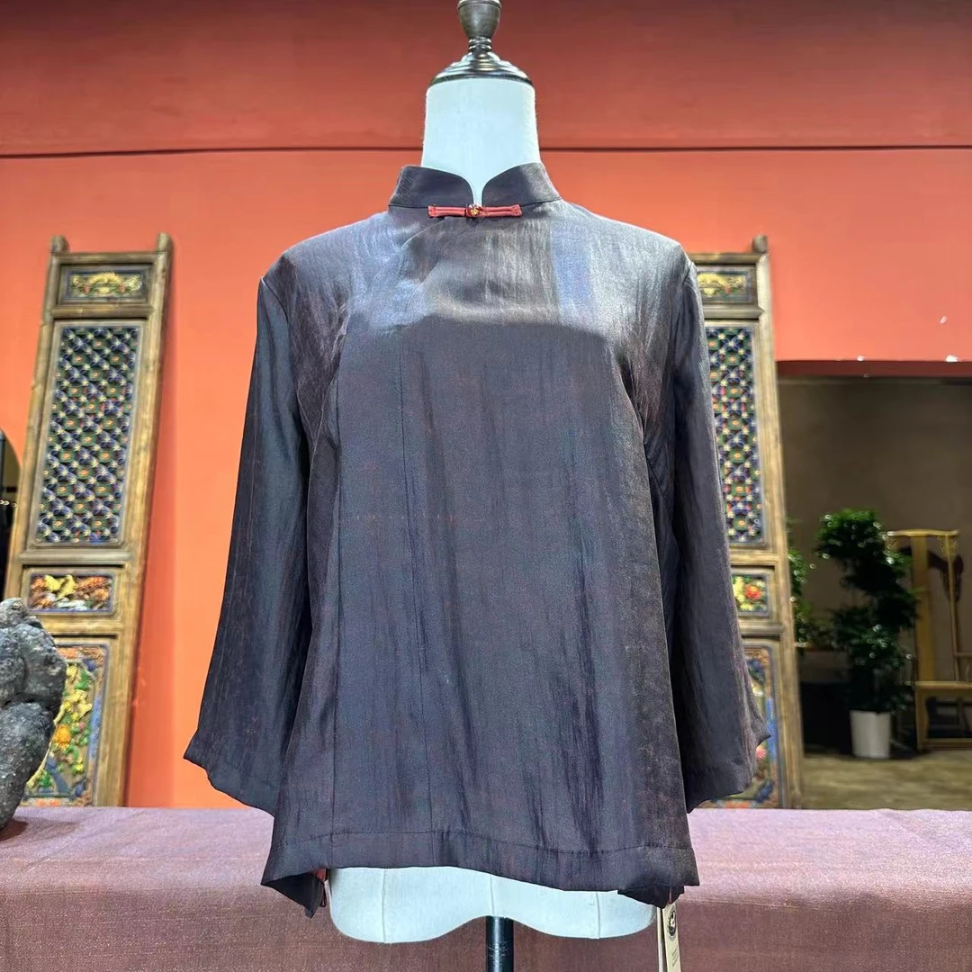 艾可原创 红色素平锻新中式上衣 56长