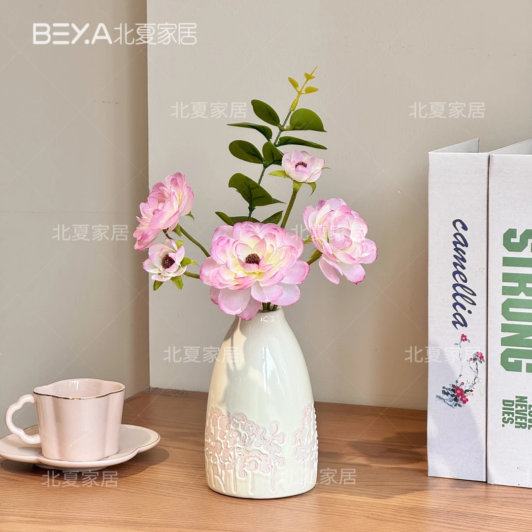 ins小露莲仿真花假花摆设花束客厅餐桌装饰品插花粉色仿真花牡丹