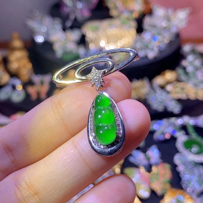 【闪购商品】翡翠挂件银S925镶嵌天然翡翠