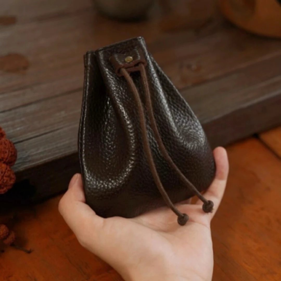 真皮头层牛皮男女通用核桃文玩首饰收纳袋迷你钱包耳机收纳包福袋