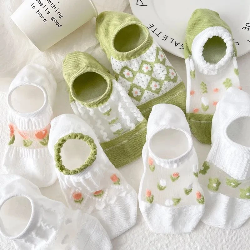 春夏季女袜粉绿小清新船袜超薄玻璃丝隐形袜时尚简约百搭潮袜