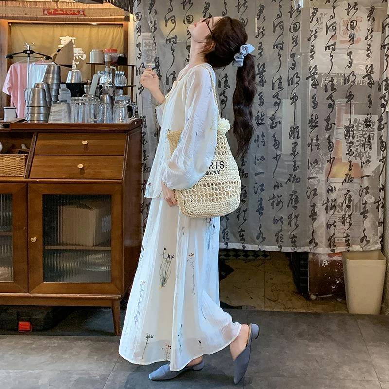 国风刺绣衬衣半身裙两件套女2025春季新款清冷松弛感穿搭减龄套装