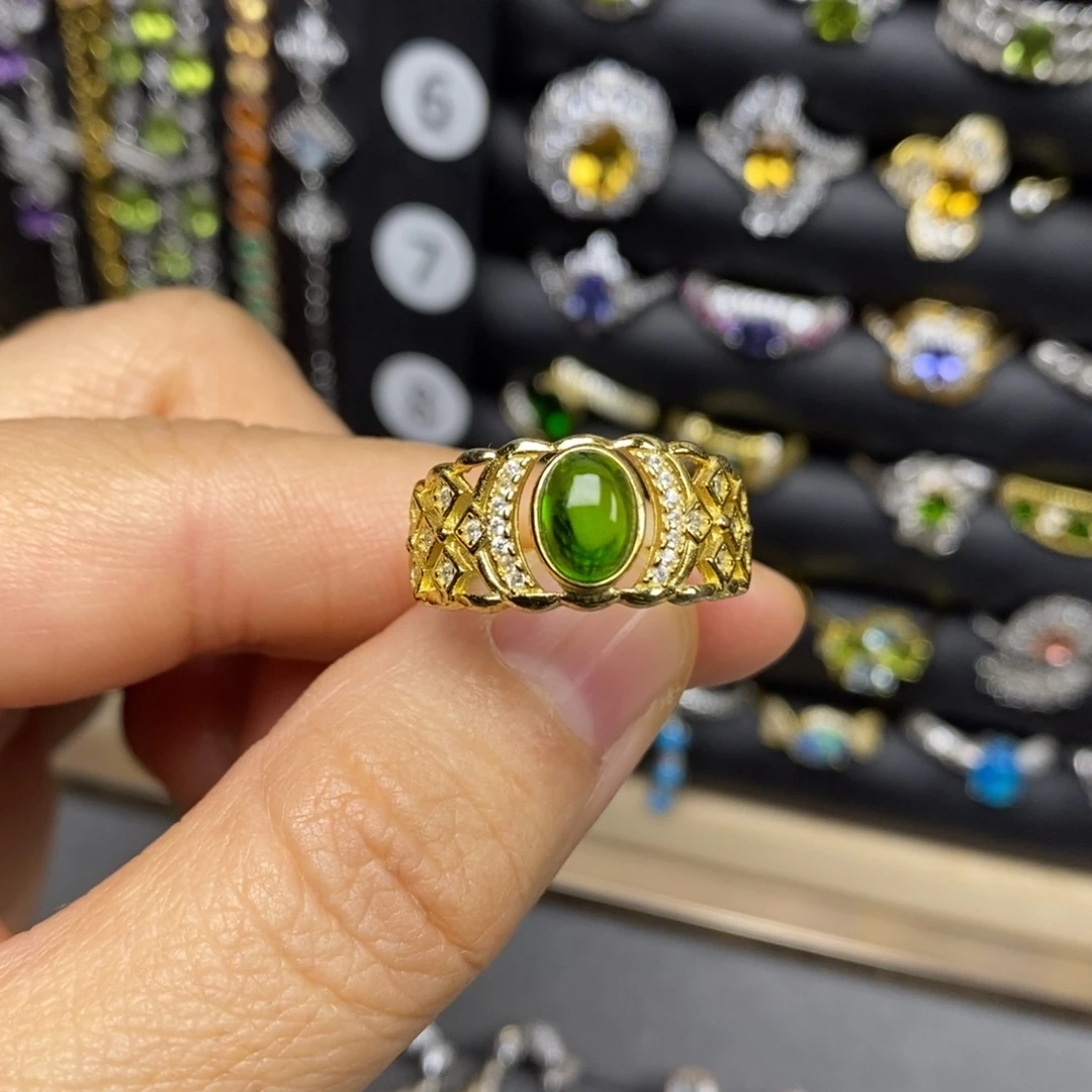 戒指透辉石银S925镶嵌