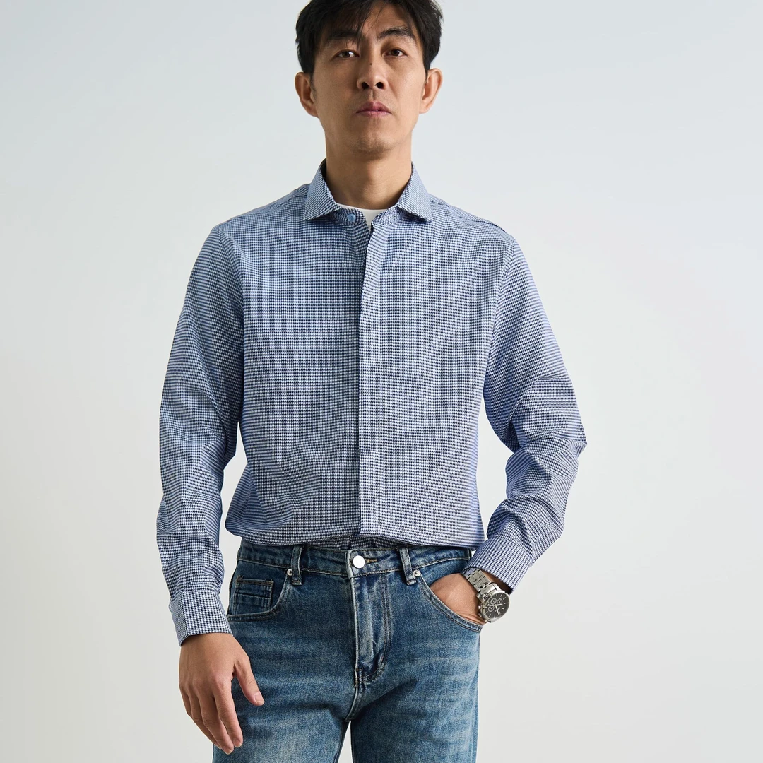 春夏长袖免烫条纹抗皱可机洗衬衫衬衣宽松秋季复古上衣男士时尚