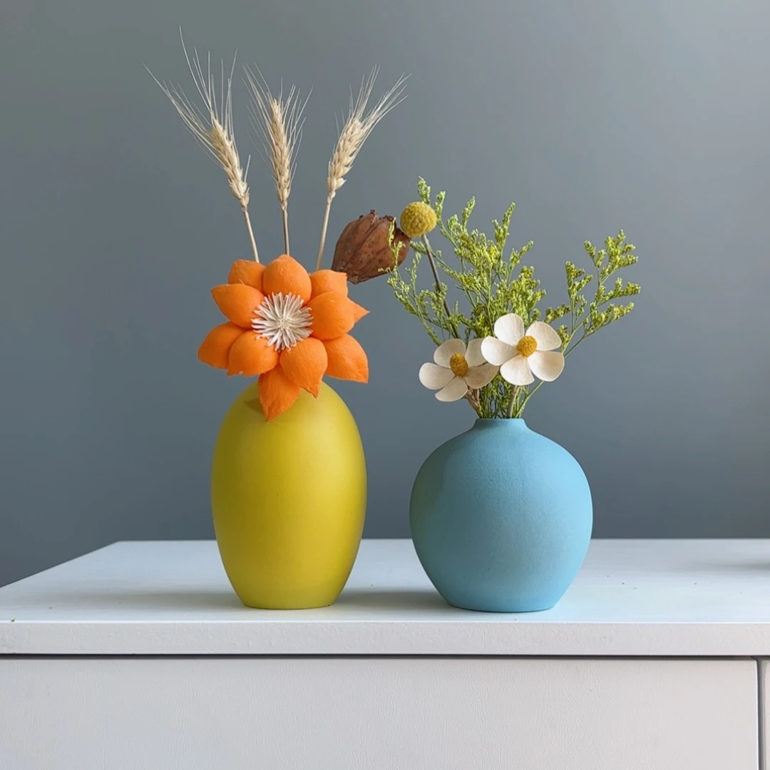摆件陶瓷小花瓶摆件含花总高约20-30cm